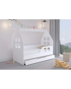 Házikó formájú gyerekágy 140x70cm matraccal és ágyneműtartóval (jobbos)